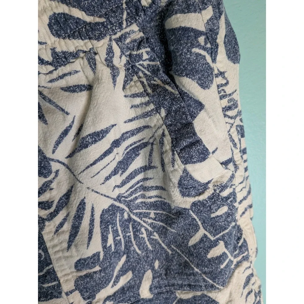 Nautica Mens Blue White Tropical Palm Leaf Linen Blend‎ Drawstring Shorts Size M